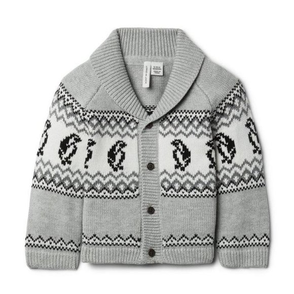NWT JANIE & JACK BABY PENGUIN FAIR ISLE SHAWL CARDIGAN SWEATER 3-6 MO - Picture 1 of 3